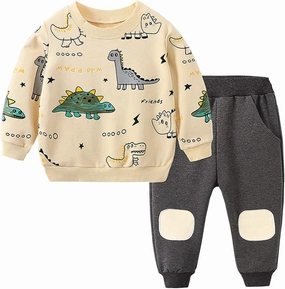 Toddler Baby Boy Clothing Sets Little Dinosaur Printed Long Sleeve Tops and Pants Kids 2pcs Outfits
