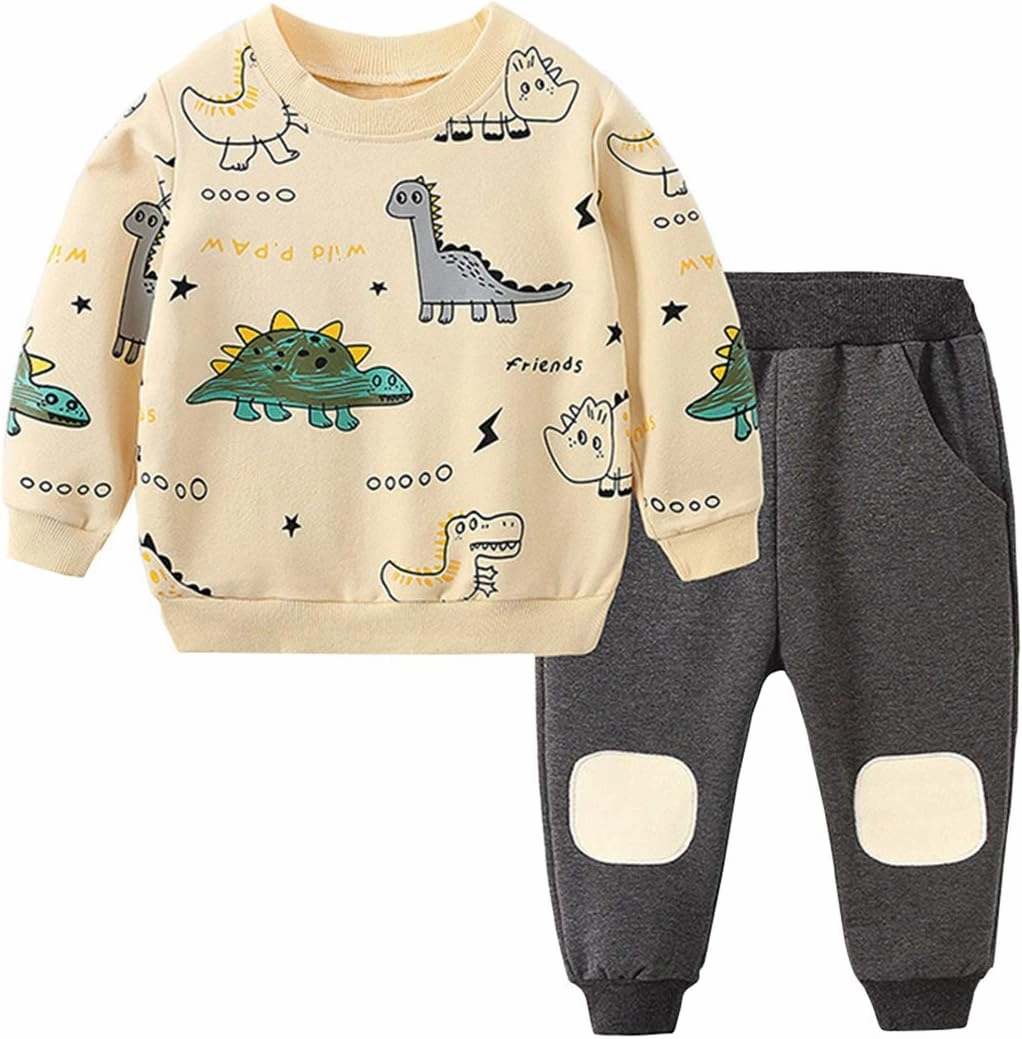 Toddler Baby Boy Clothing Sets Little Dinosaur Printed Long Sleeve Tops and Pants Kids 2pcs Outfits