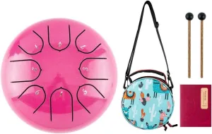 Tongue Drum 8 Notes 6 inches Musical Steel Drum Percussion Instrument with Drum Mallets Carry Bag Great Gift for Beginner Adult (pink)