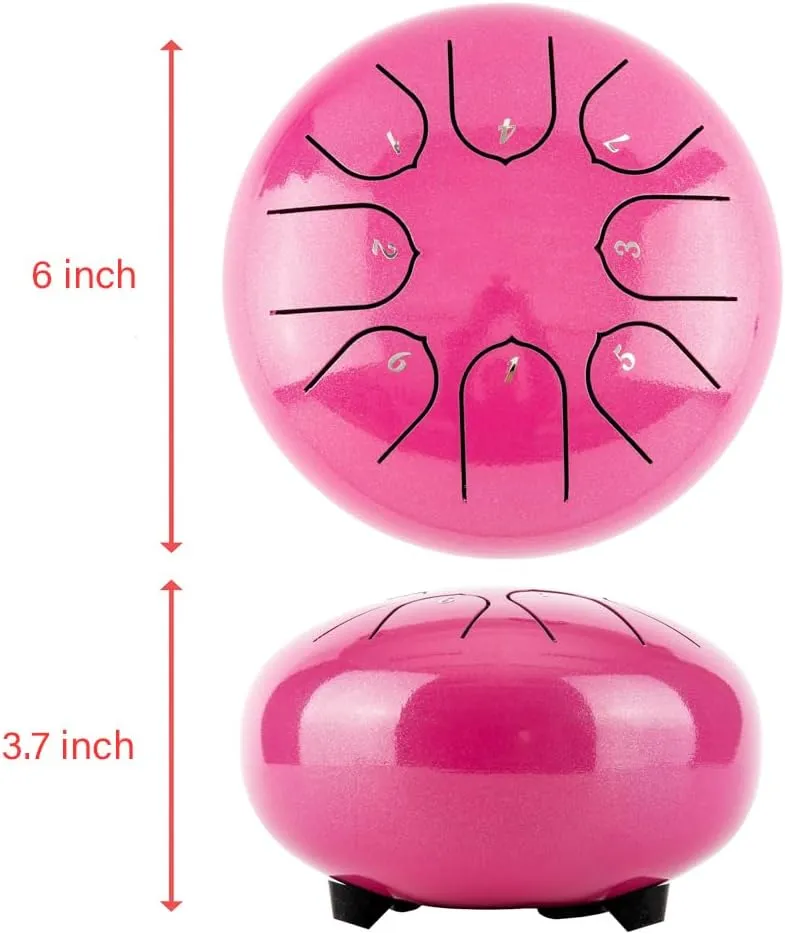 Tongue Drum 8 Notes 6 inches Musical Steel Drum Percussion Instrument with Drum Mallets Carry Bag Great Gift for Beginner Adult (pink)