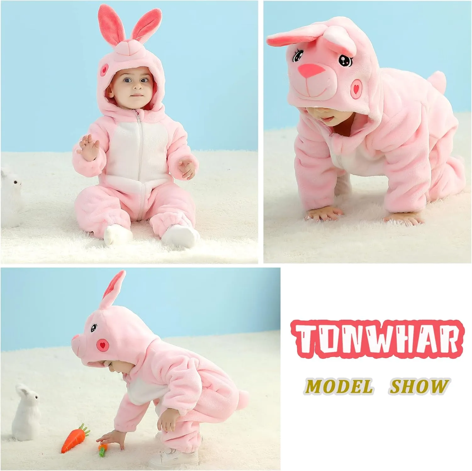 TONWHAR Kids' And Toddlers' Infant Tiger Dinosaur Animal Fancy Dress Costume Outfit Hooded Romper Jumpsuit