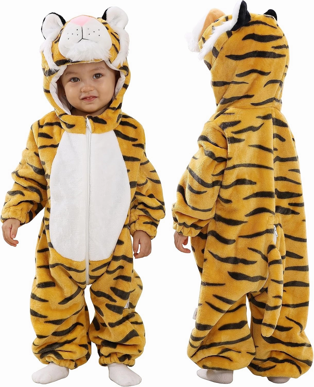 TONWHAR Kids' And Toddlers' Infant Tiger Dinosaur Animal Fancy Dress Costume Outfit Hooded Romper Jumpsuit