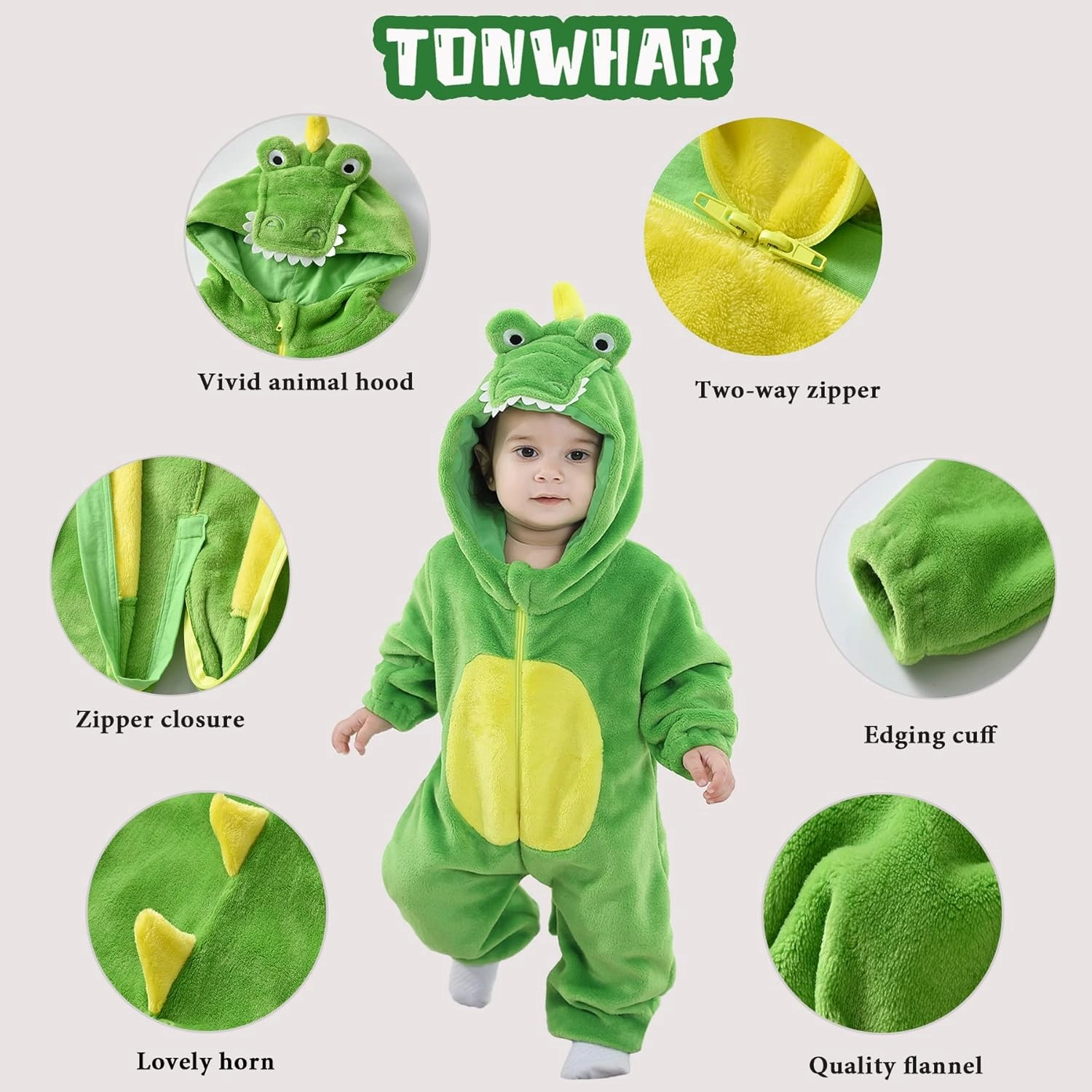 TONWHAR Kids' And Toddlers' Infant Tiger Dinosaur Animal Fancy Dress Costume Outfit Hooded Romper Jumpsuit