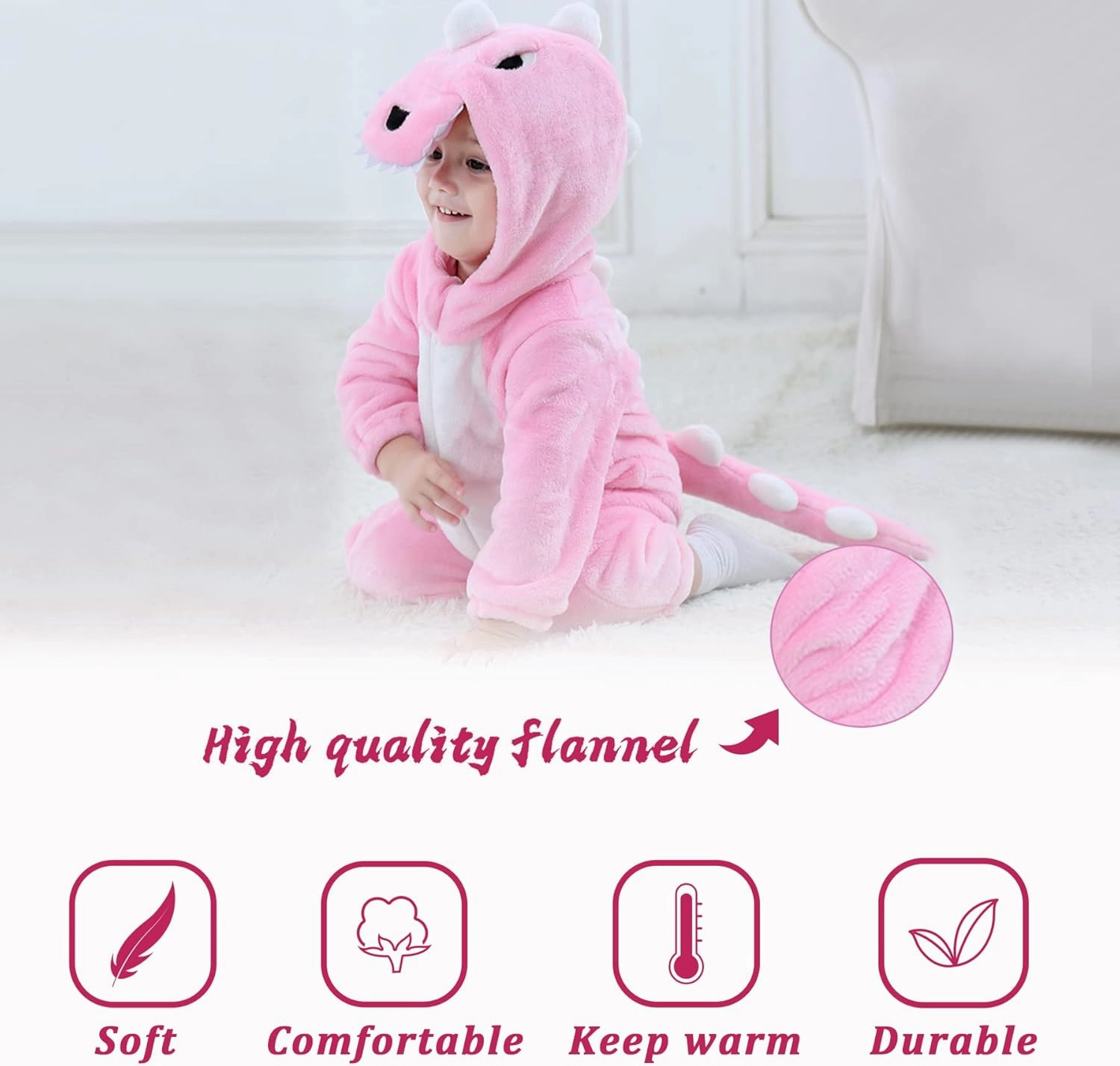 TONWHAR Kids' And Toddlers' Infant Tiger Dinosaur Animal Fancy Dress Costume Outfit Hooded Romper Jumpsuit
