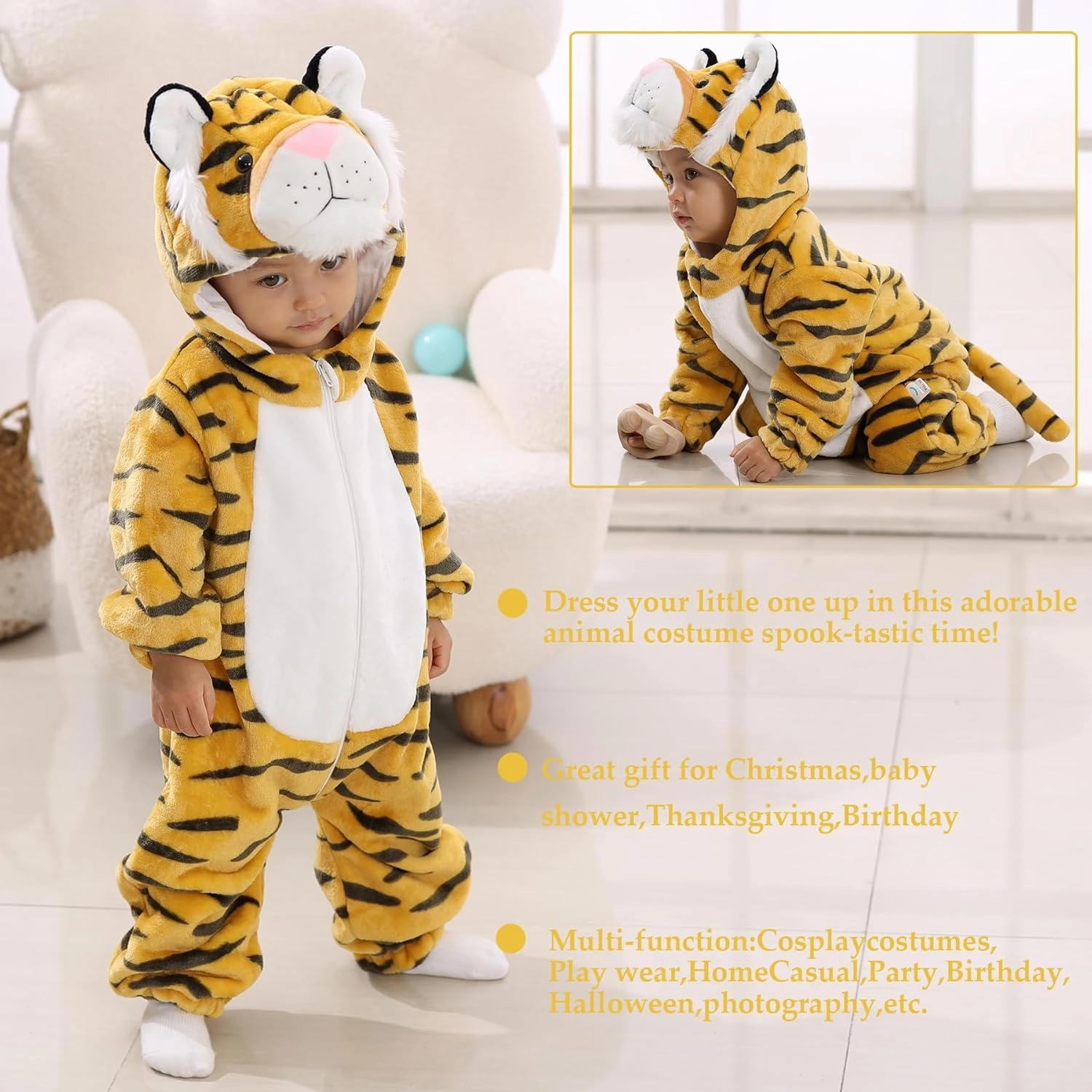 TONWHAR Kids' And Toddlers' Infant Tiger Dinosaur Animal Fancy Dress Costume Outfit Hooded Romper Jumpsuit