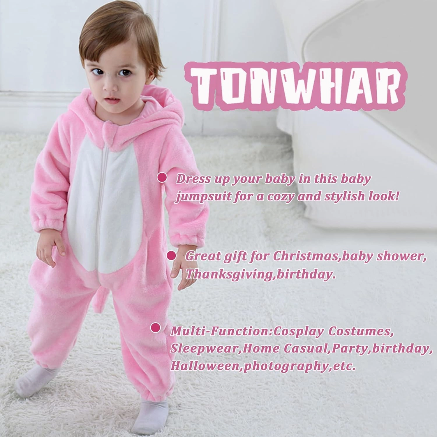 TONWHAR Kids' And Toddlers' Infant Tiger Dinosaur Animal Fancy Dress Costume Outfit Hooded Romper Jumpsuit