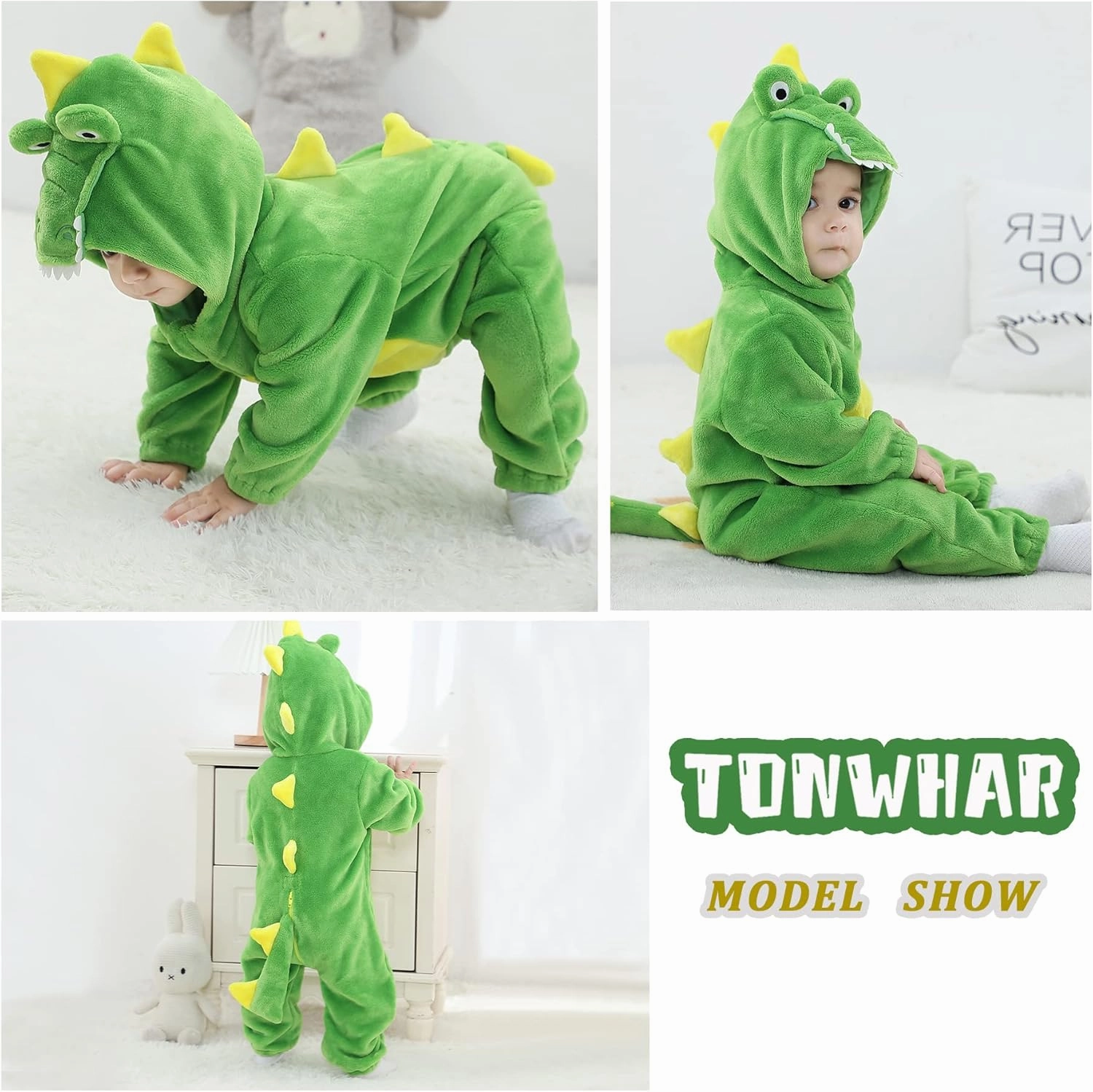 TONWHAR Kids' And Toddlers' Infant Tiger Dinosaur Animal Fancy Dress Costume Outfit Hooded Romper Jumpsuit