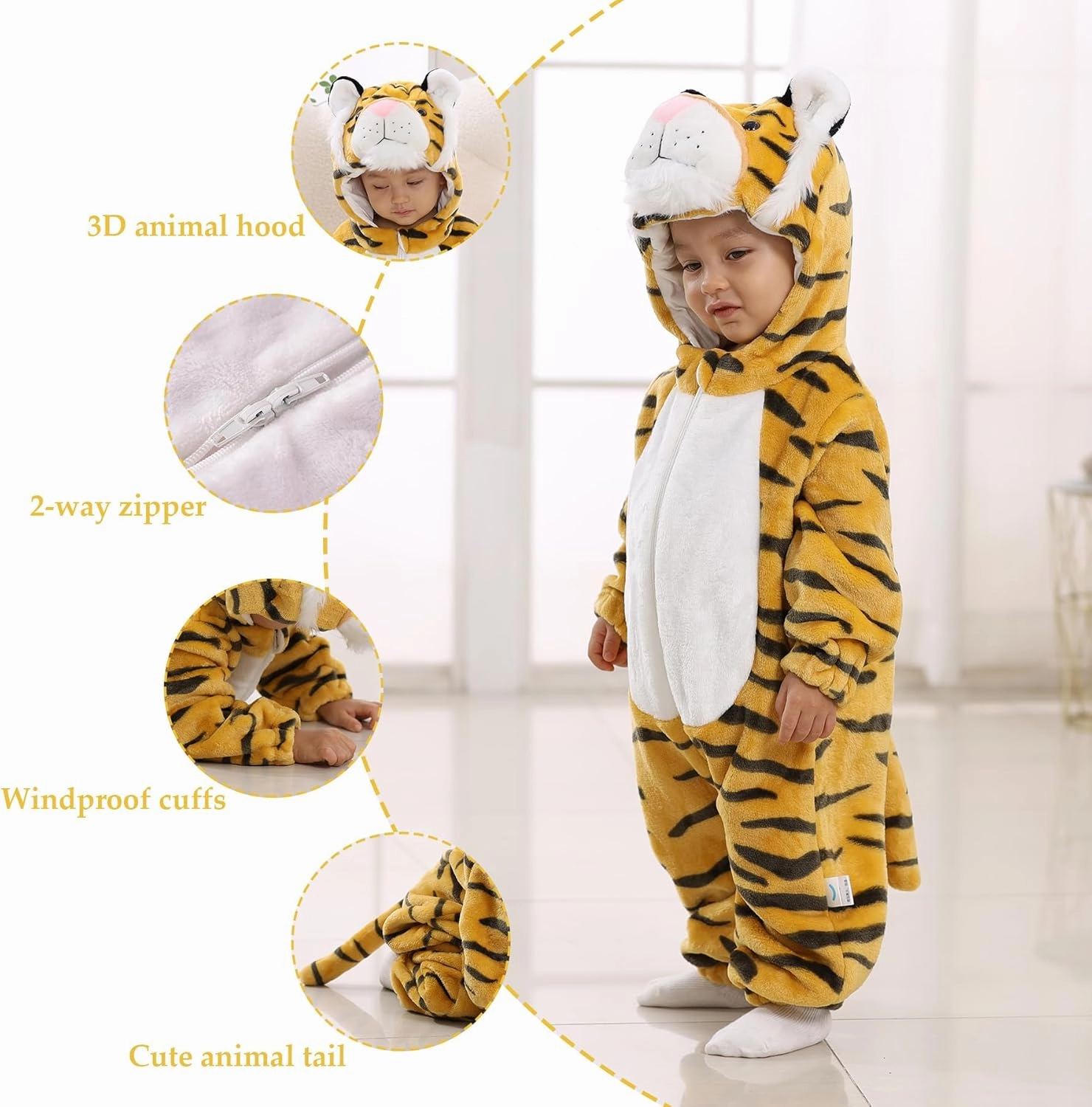 TONWHAR Kids' And Toddlers' Infant Tiger Dinosaur Animal Fancy Dress Costume Outfit Hooded Romper Jumpsuit