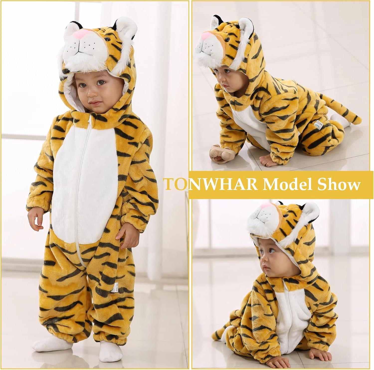 TONWHAR Kids' And Toddlers' Infant Tiger Dinosaur Animal Fancy Dress Costume Outfit Hooded Romper Jumpsuit