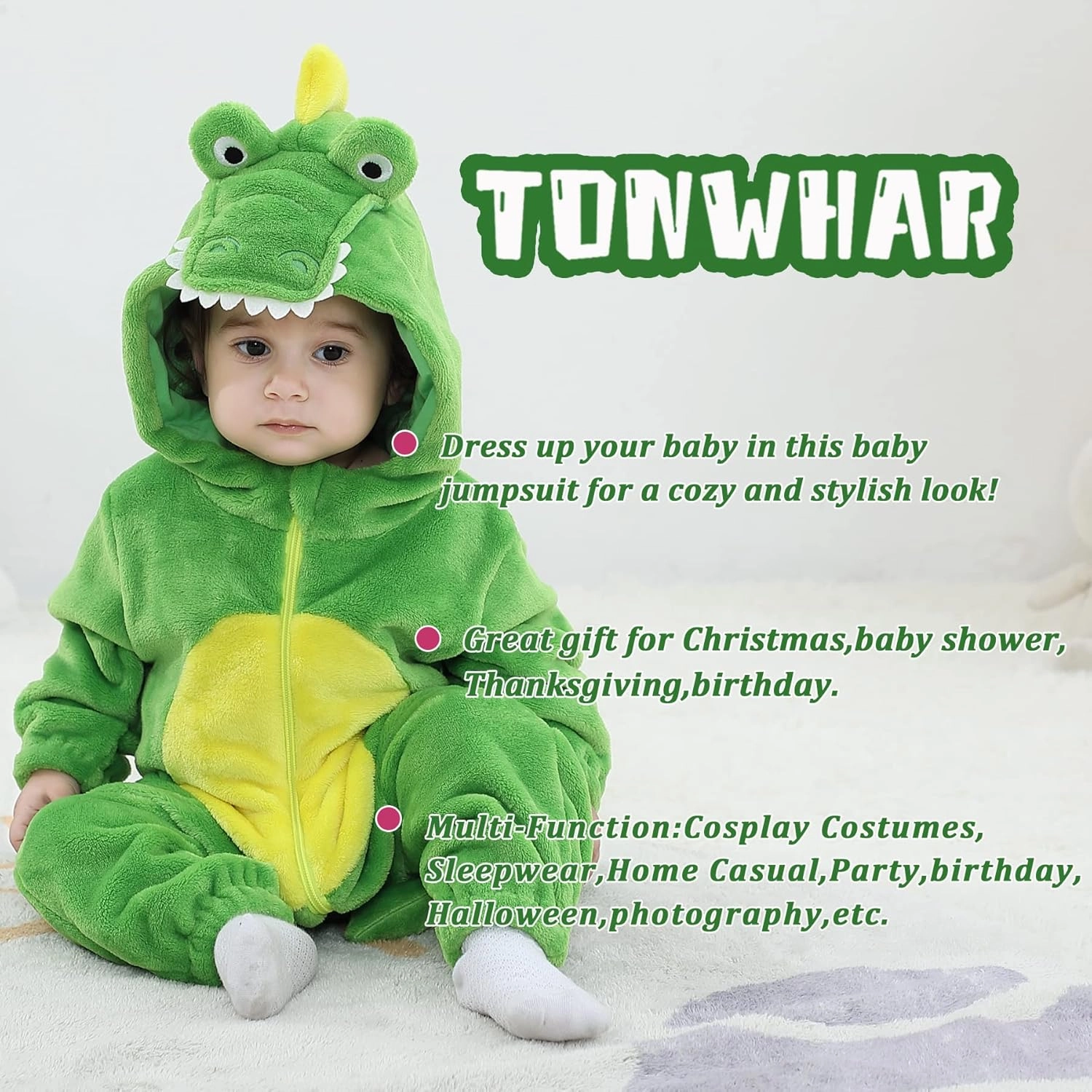 TONWHAR Kids' And Toddlers' Infant Tiger Dinosaur Animal Fancy Dress Costume Outfit Hooded Romper Jumpsuit