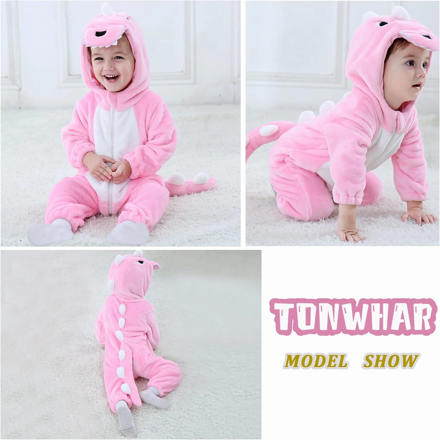 TONWHAR Kids' And Toddlers' Infant Tiger Dinosaur Animal Fancy Dress Costume Outfit Hooded Romper Jumpsuit