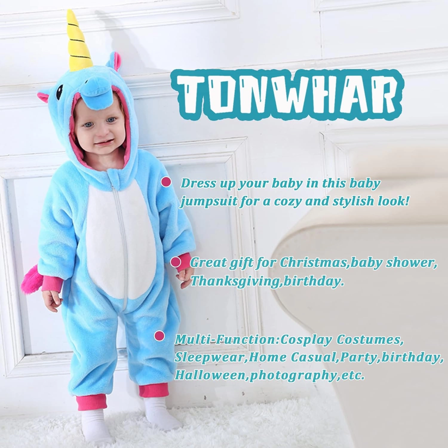 TONWHAR Kids' And Toddlers' Infant Tiger Dinosaur Animal Fancy Dress Costume Outfit Hooded Romper Jumpsuit