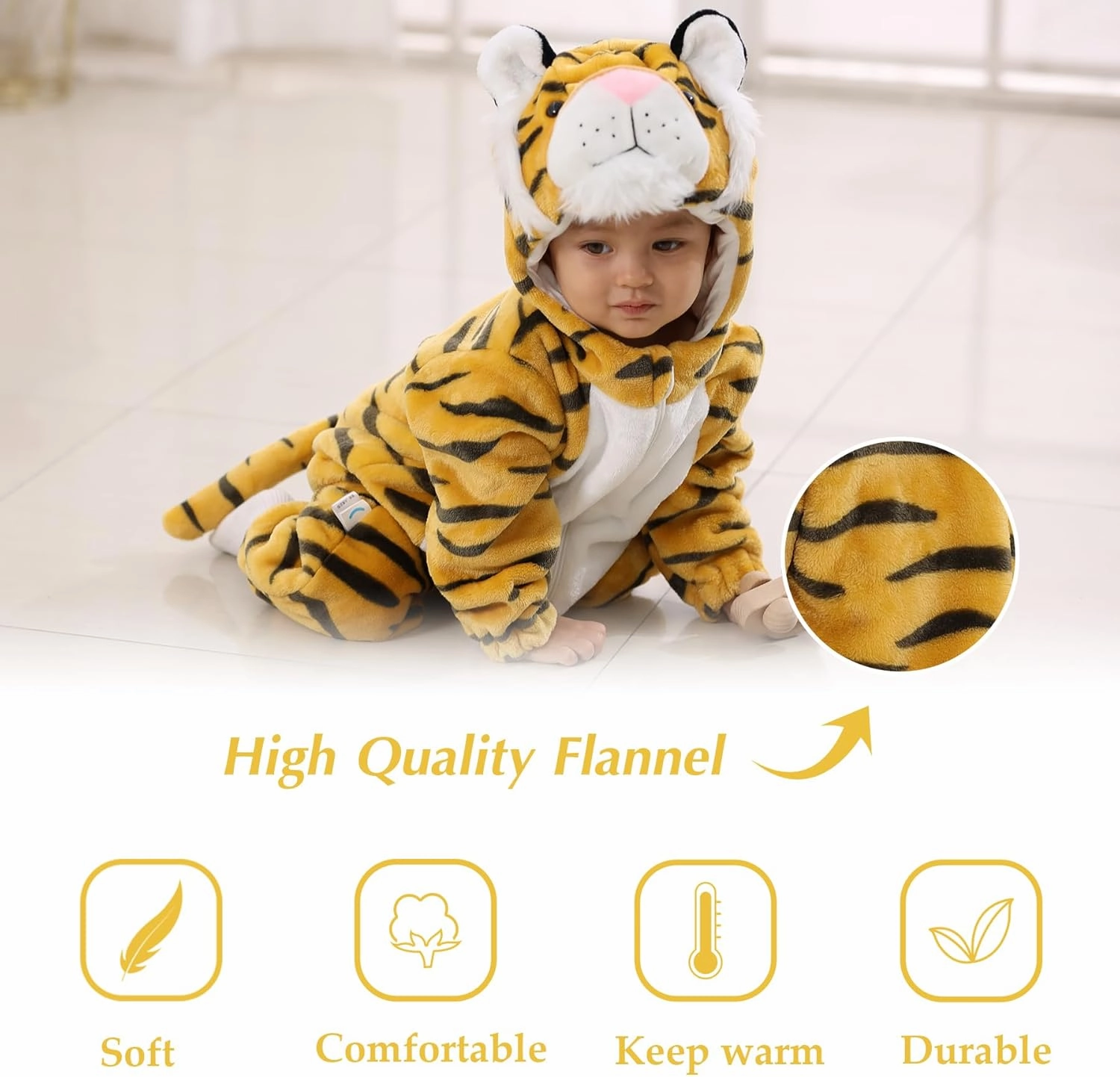 TONWHAR Kids' And Toddlers' Infant Tiger Dinosaur Animal Fancy Dress Costume Outfit Hooded Romper Jumpsuit