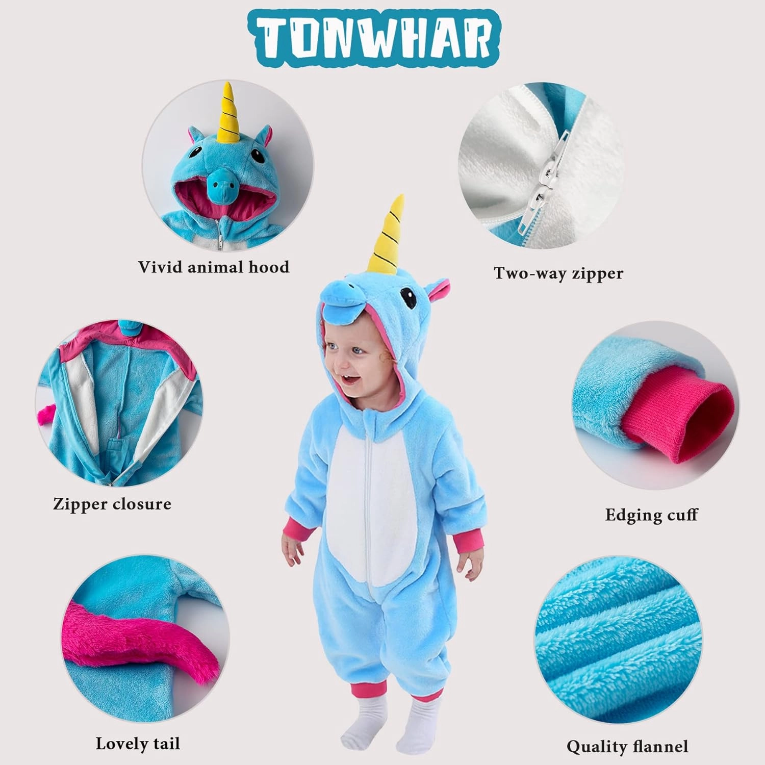 TONWHAR Kids' And Toddlers' Infant Tiger Dinosaur Animal Fancy Dress Costume Outfit Hooded Romper Jumpsuit