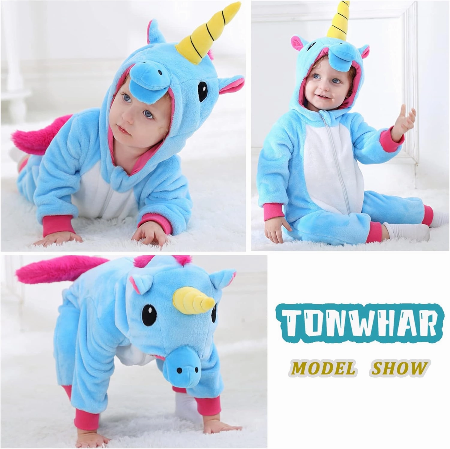 TONWHAR Kids' And Toddlers' Infant Tiger Dinosaur Animal Fancy Dress Costume Outfit Hooded Romper Jumpsuit