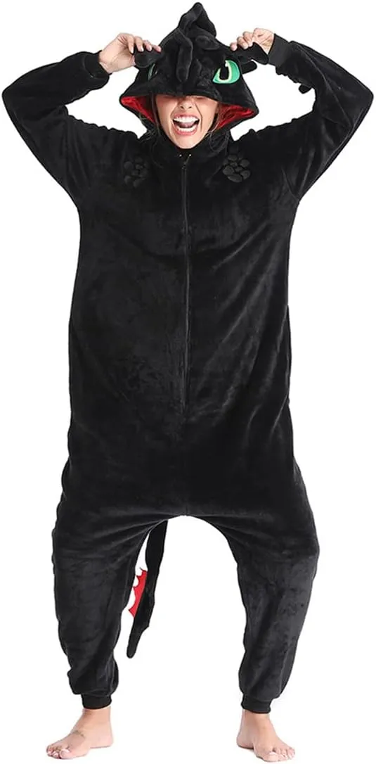 Toothless Onesie Adults Dragon Pajamas Flannel Animal Winter Sleepwear Halloween Cosplay Costume