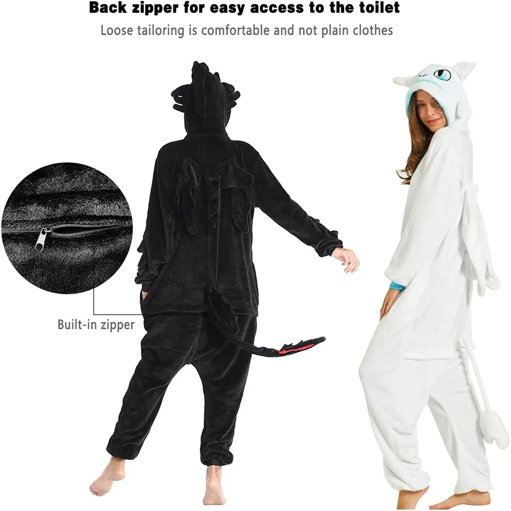 Toothless Onesie Adults Dragon Pajamas Flannel Animal Winter Sleepwear Halloween Cosplay Costume