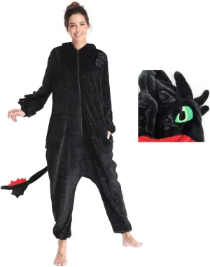 Toothless Onesie Adults Dragon Pajamas Flannel Animal Winter Sleepwear Halloween Cosplay Costume