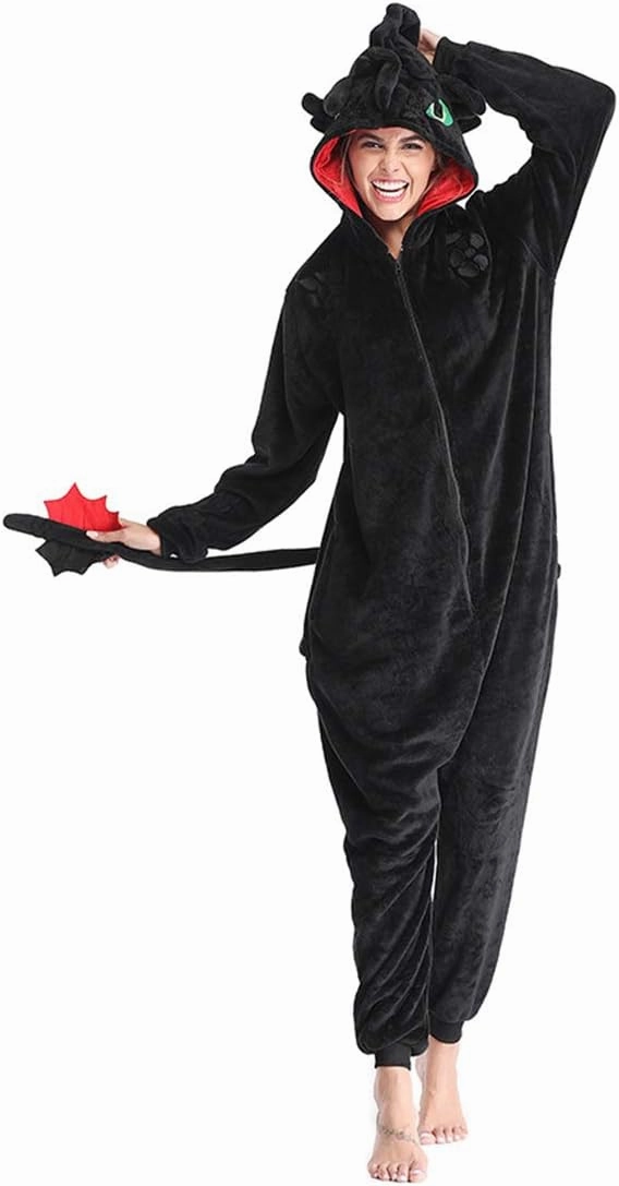 Toothless Onesie Adults Dragon Pajamas Flannel Animal Winter Sleepwear Halloween Cosplay Costume