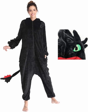 Toothless Onesie Adults Dragon Pajamas Flannel Animal Winter Sleepwear Halloween Cosplay Costume