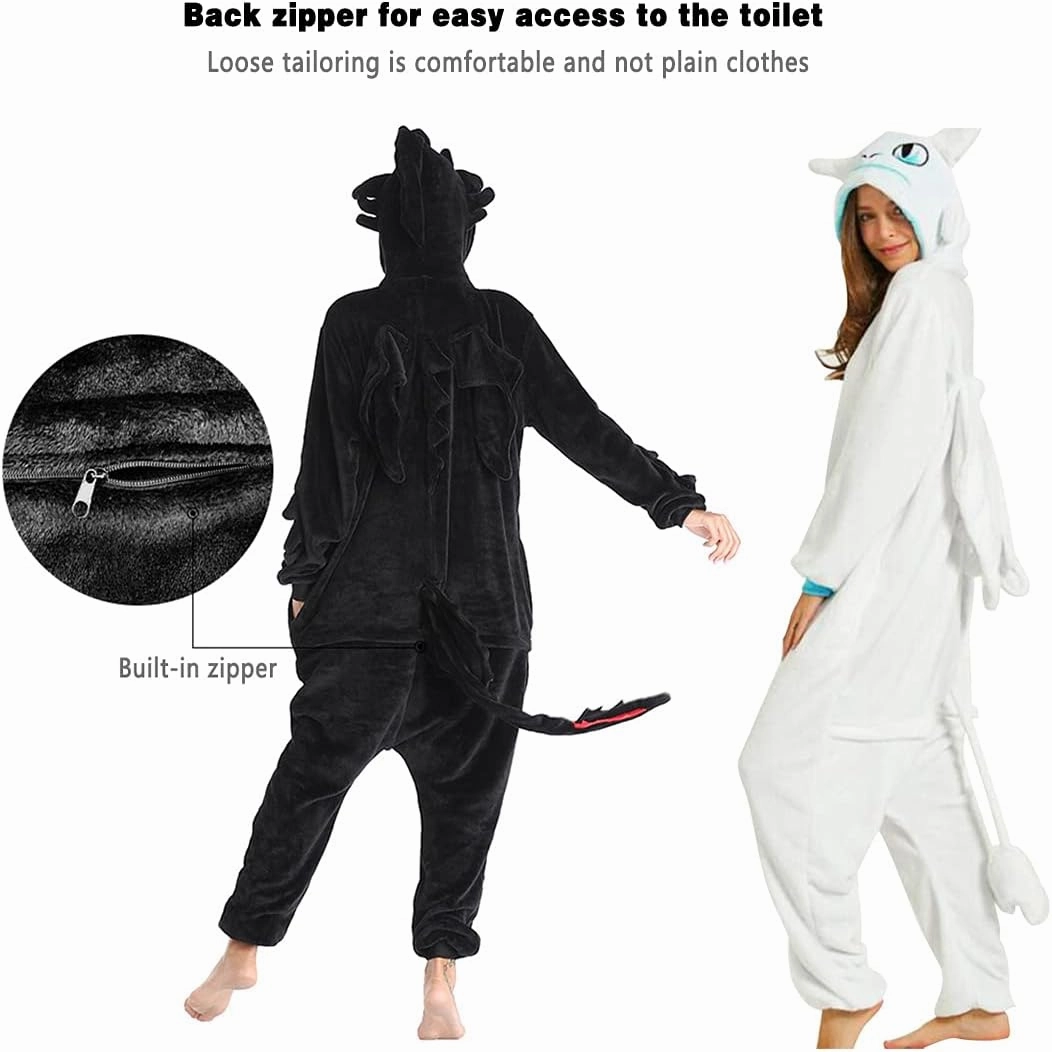 Toothless Onesie Adults Dragon Pajamas Flannel Animal Winter Sleepwear Halloween Cosplay Costume