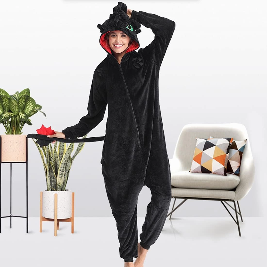 Toothless Onesie Adults Dragon Pajamas Flannel Animal Winter Sleepwear Halloween Cosplay Costume