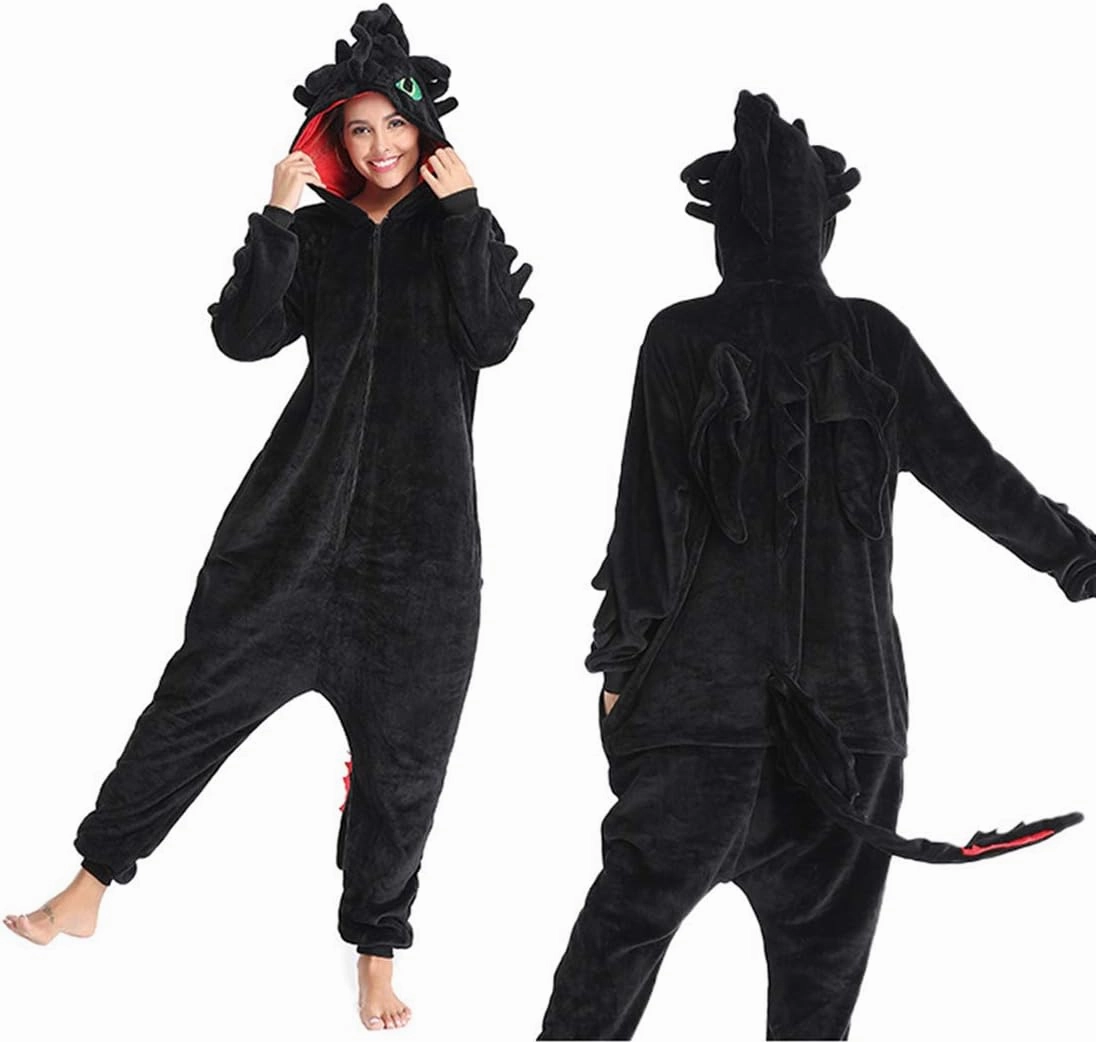 Toothless Onesie Adults Dragon Pajamas Flannel Animal Winter Sleepwear Halloween Cosplay Costume