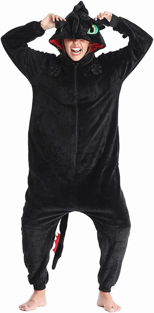 Toothless Onesie Adults Dragon Pajamas Flannel Animal Winter Sleepwear Halloween Cosplay Costume