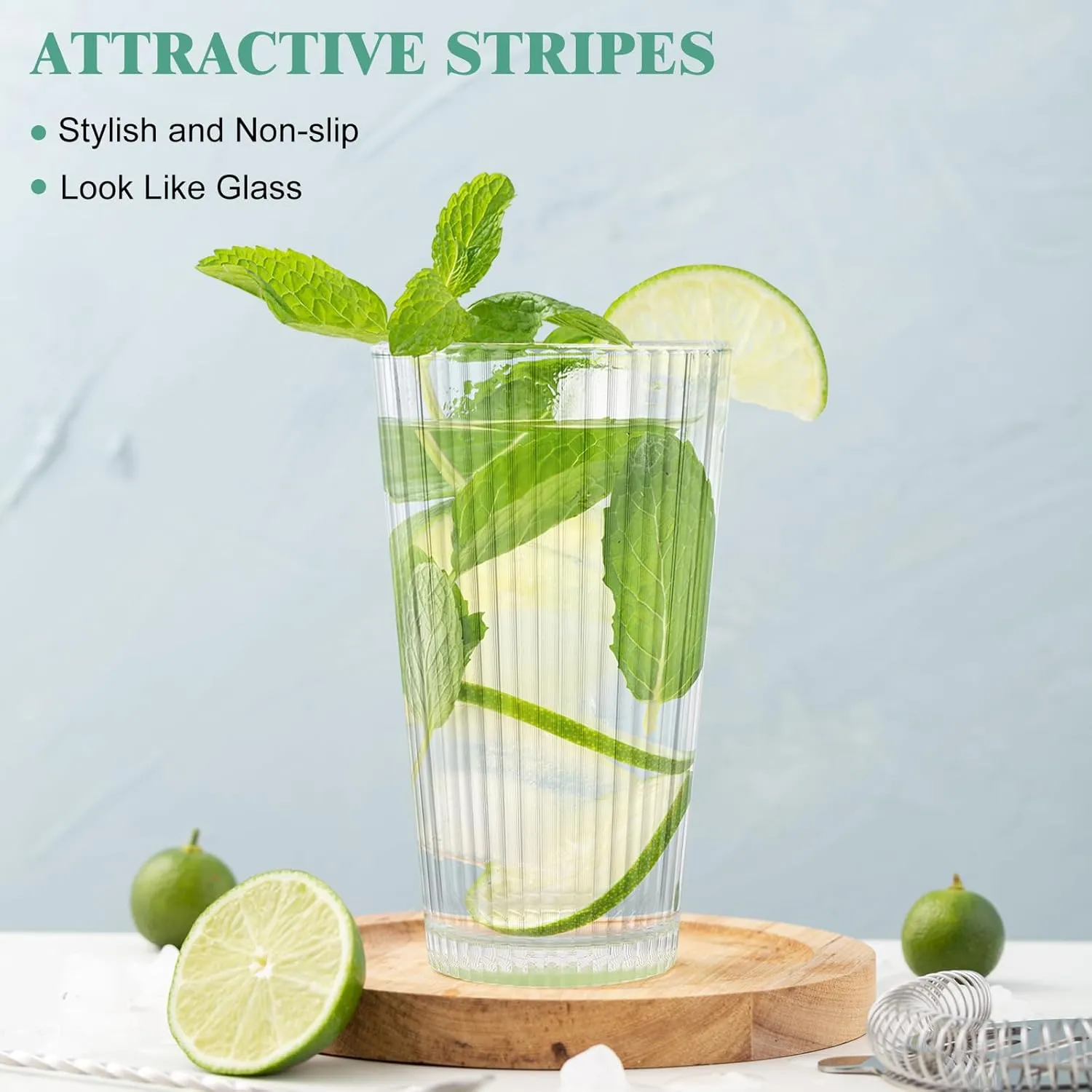 Topsky 20-ounce Plastic Water Tumblers | Set of 4 Transparent Unbreakable Drinking Glasses Clear Acrylic Reusable Juice Wine Cups for Home Picnic Party, Dishwasher Safe, Stackable (Transparent)