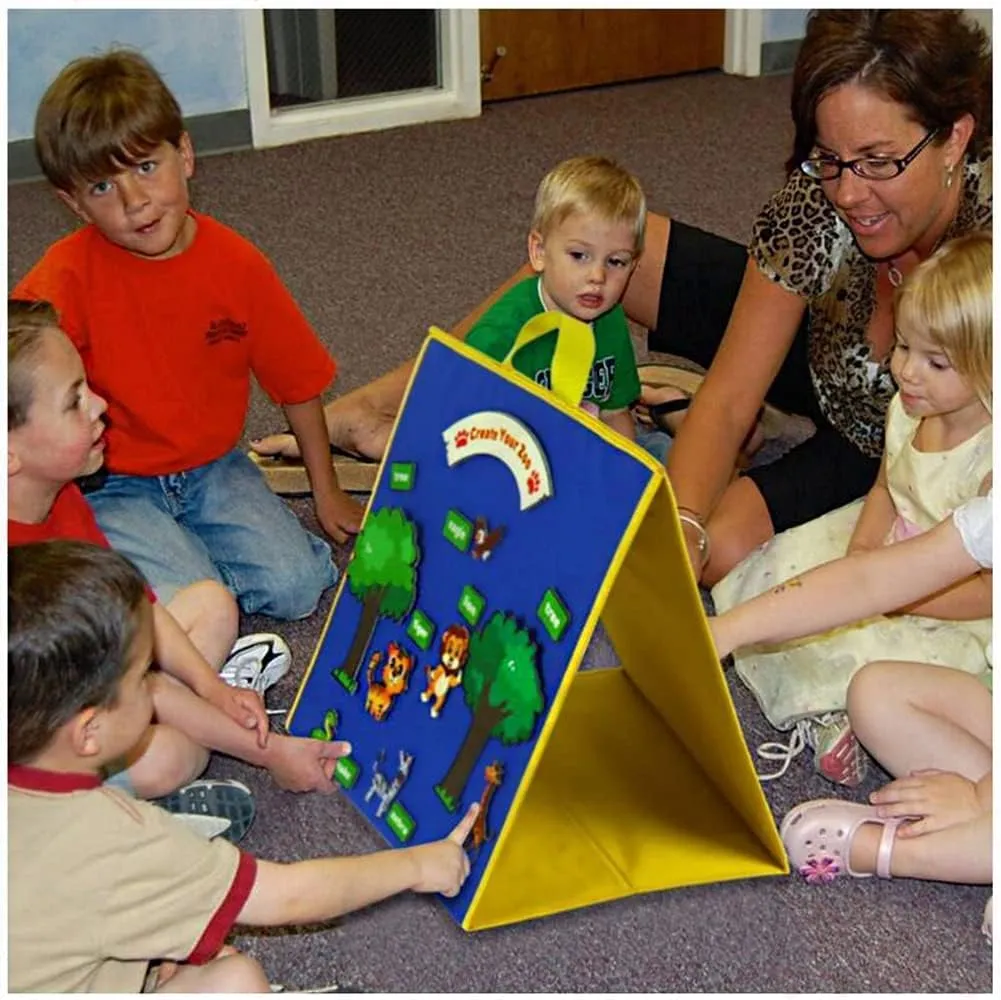 Topwon Felt Board for Kids, Folding Flannel Playboard Preschool Toddler Stories Boards, Animal Story Learning Double-Side Stand Flannel Board (Including Animal Felt)