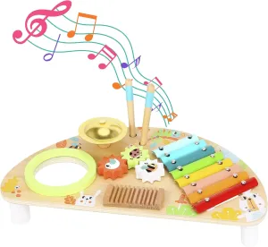 Toyster's Wooden Musical Activity Station – Sensory Music Toy with Xylophone, Cymbal & Percussion Instruments for Toddlers