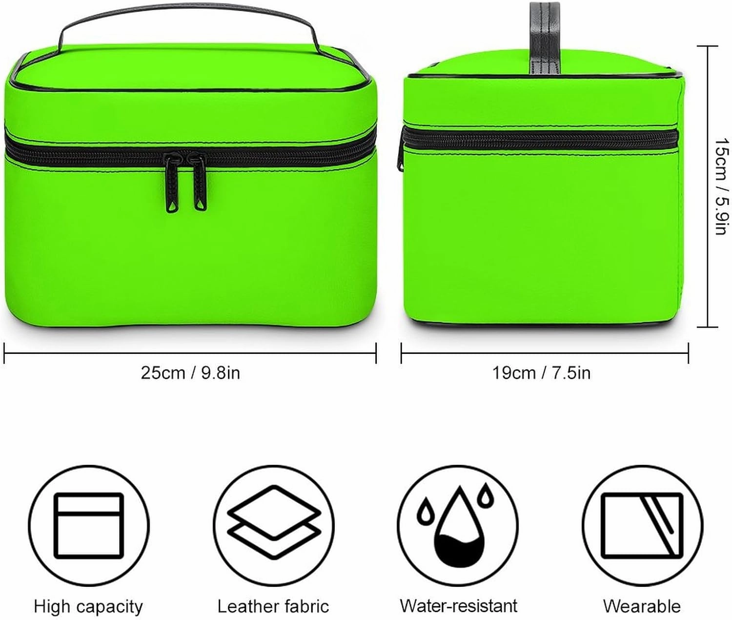 Travel Makeup Bag, Bright Green (Solid Color) Cosmetic Bags for Women Large Capacity Waterproof Toiletry Bag Make up Organizer