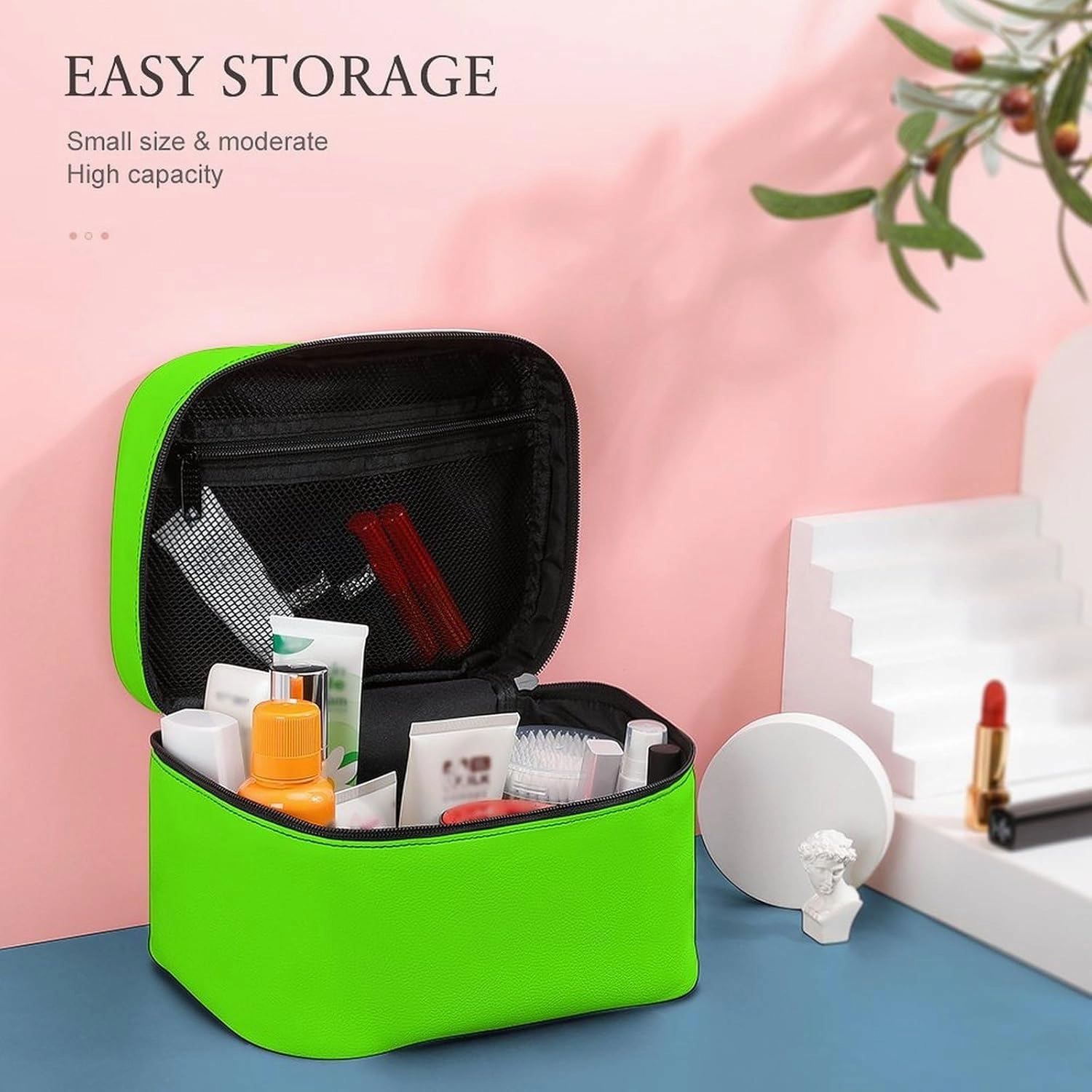 Travel Makeup Bag, Bright Green (Solid Color) Cosmetic Bags for Women Large Capacity Waterproof Toiletry Bag Make up Organizer