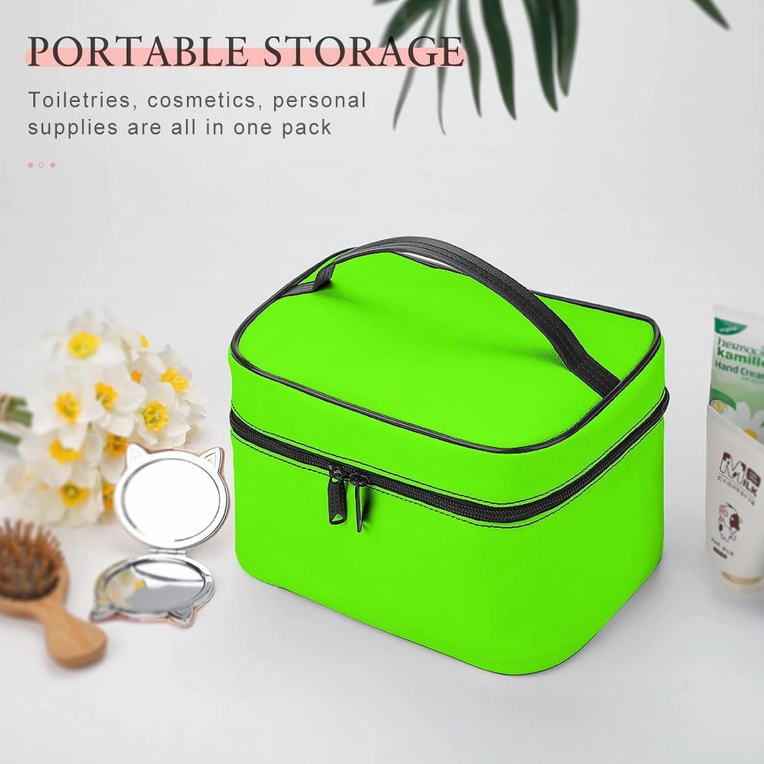 Travel Makeup Bag, Bright Green (Solid Color) Cosmetic Bags for Women Large Capacity Waterproof Toiletry Bag Make up Organizer