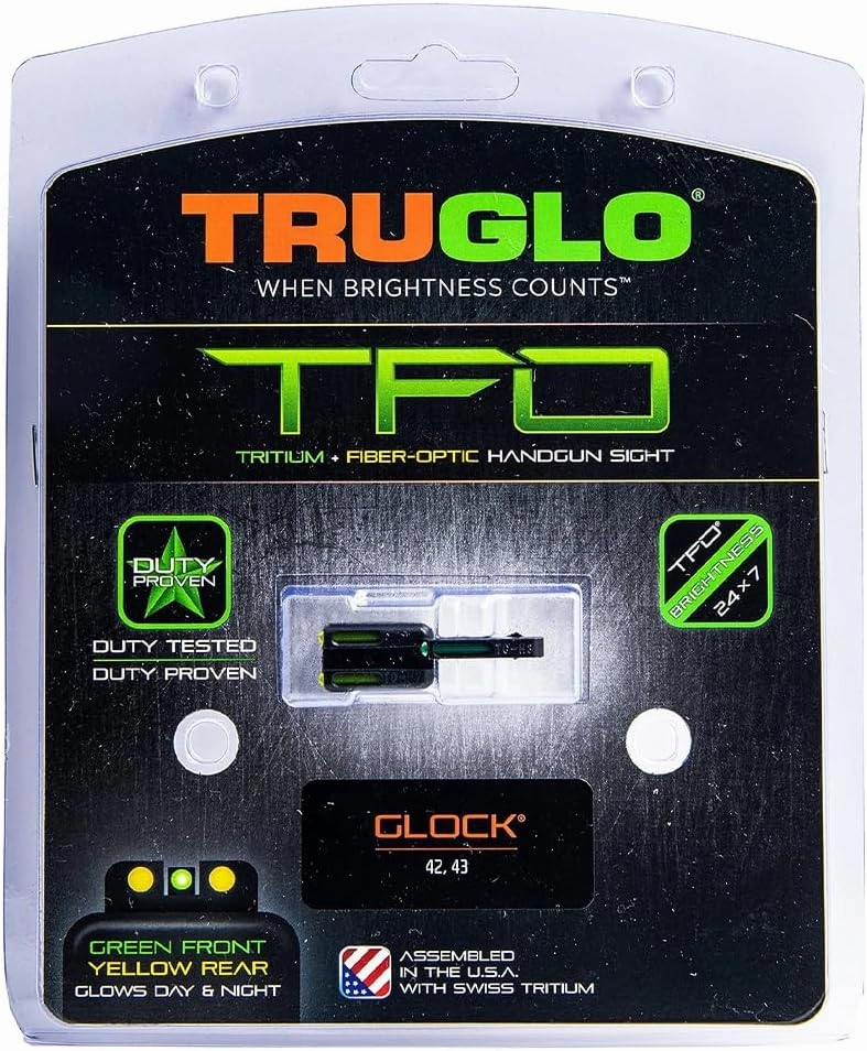 TRUGLO TFO Tritium & Fiber-Optic Handgun Sight | Snag-Resistant Front & Rear Bright Night Sights, Compatible with Glock Handguns