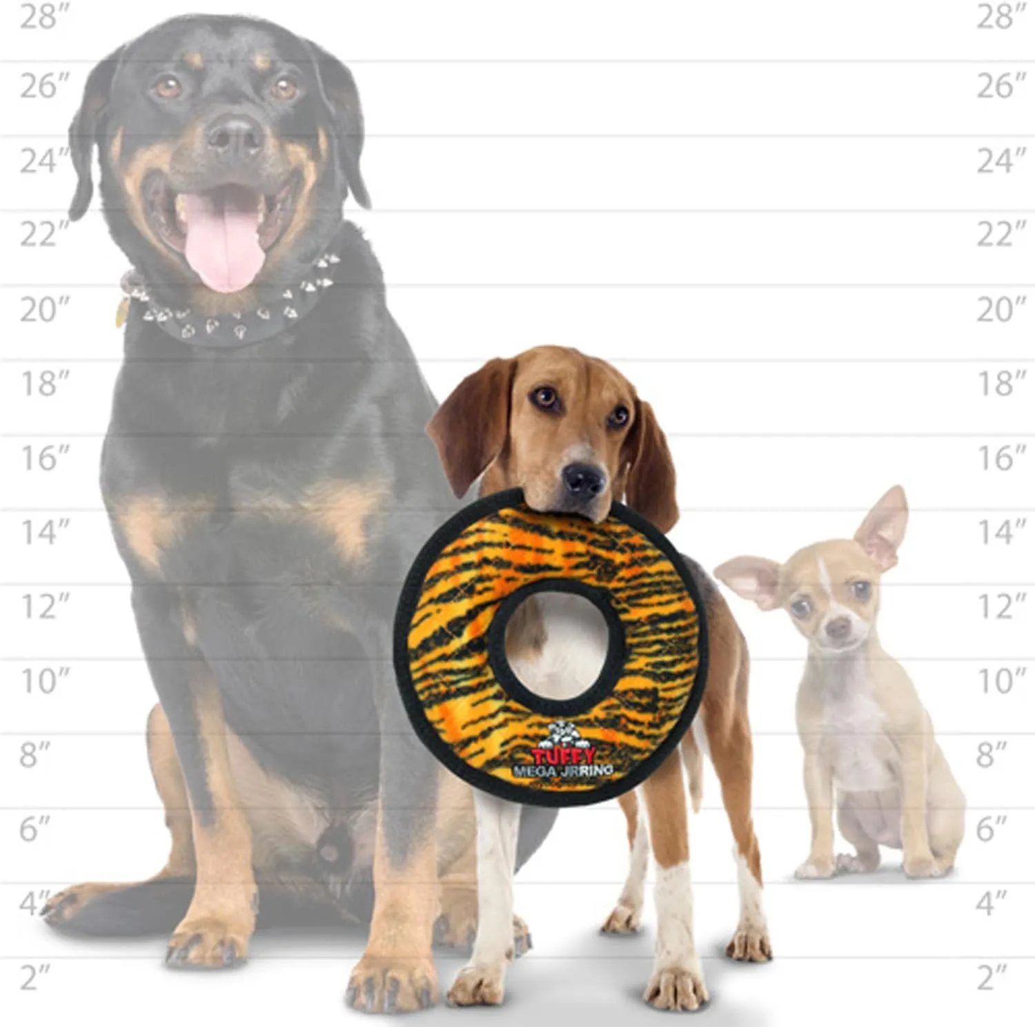 TUFFY - World's Tuffest Soft Dog Toy - MEGA Ring - Squeakers -Multiple Layers. Made Durable, Strong & Tough. Interactive Play (Tug, Toss & Fetch). Machine Washable & Floats. (Junior, Tiger)