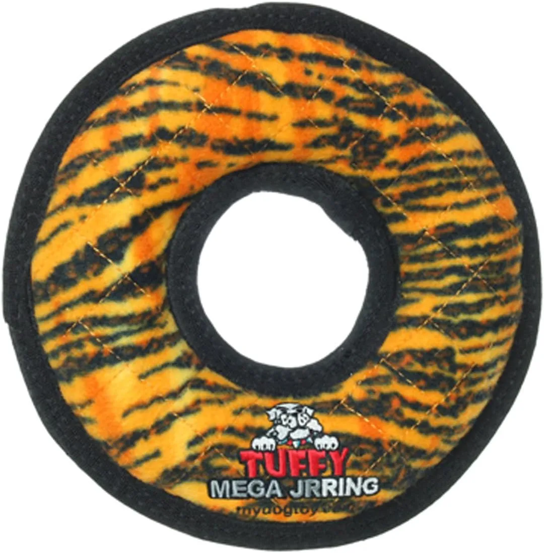 TUFFY - World's Tuffest Soft Dog Toy - MEGA Ring - Squeakers -Multiple Layers. Made Durable, Strong & Tough. Interactive Play (Tug, Toss & Fetch). Machine Washable & Floats. (Junior, Tiger)