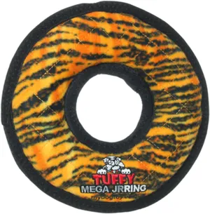 TUFFY - World's Tuffest Soft Dog Toy - MEGA Ring - Squeakers -Multiple Layers. Made Durable, Strong & Tough. Interactive Play (Tug, Toss & Fetch). Machine Washable & Floats. (Junior, Tiger)