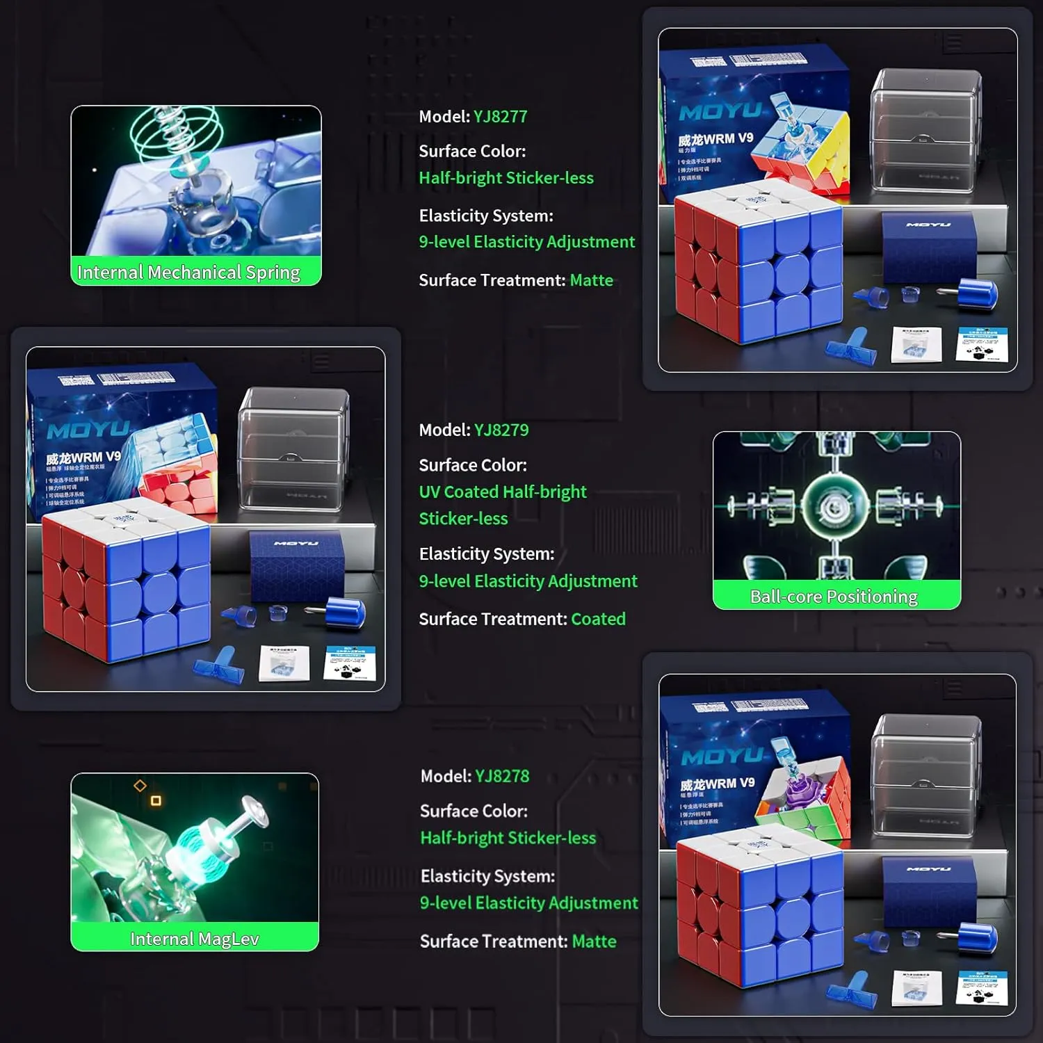 TUNJILOOL Moyu WRM V9 Ball Core (UV Coated) Stickerless Speed Cube, moyu WeiLong WR M V9 MagLev Core Magnets Magic Clothes Flagship 3x3 UV, WRM 2023 (Ball-Core Version)