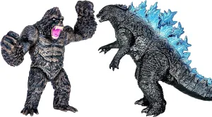 TwCare Set of 2 Godzilla Figure King of The Monsters vs King Kong Toys, Movable Joints Action Movie Series Soft Vinyl Toy Figures, Travel Bag