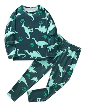 Two-Piece Long-Sleeved Green Boys' Dinosaur Pyjamas