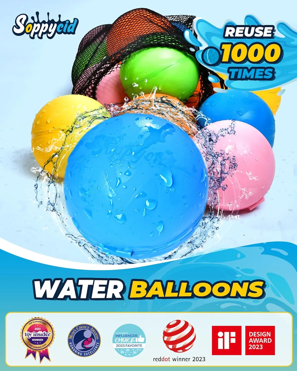 UCIDCI Water Balloons Reusable Quick Fill - Self Sealing Silicone Water Balls for Kids with Mesh Bag, Outdoor Summer Fun Water Toys for Outdoor Activities, Summer Party, Water Park, Family Game