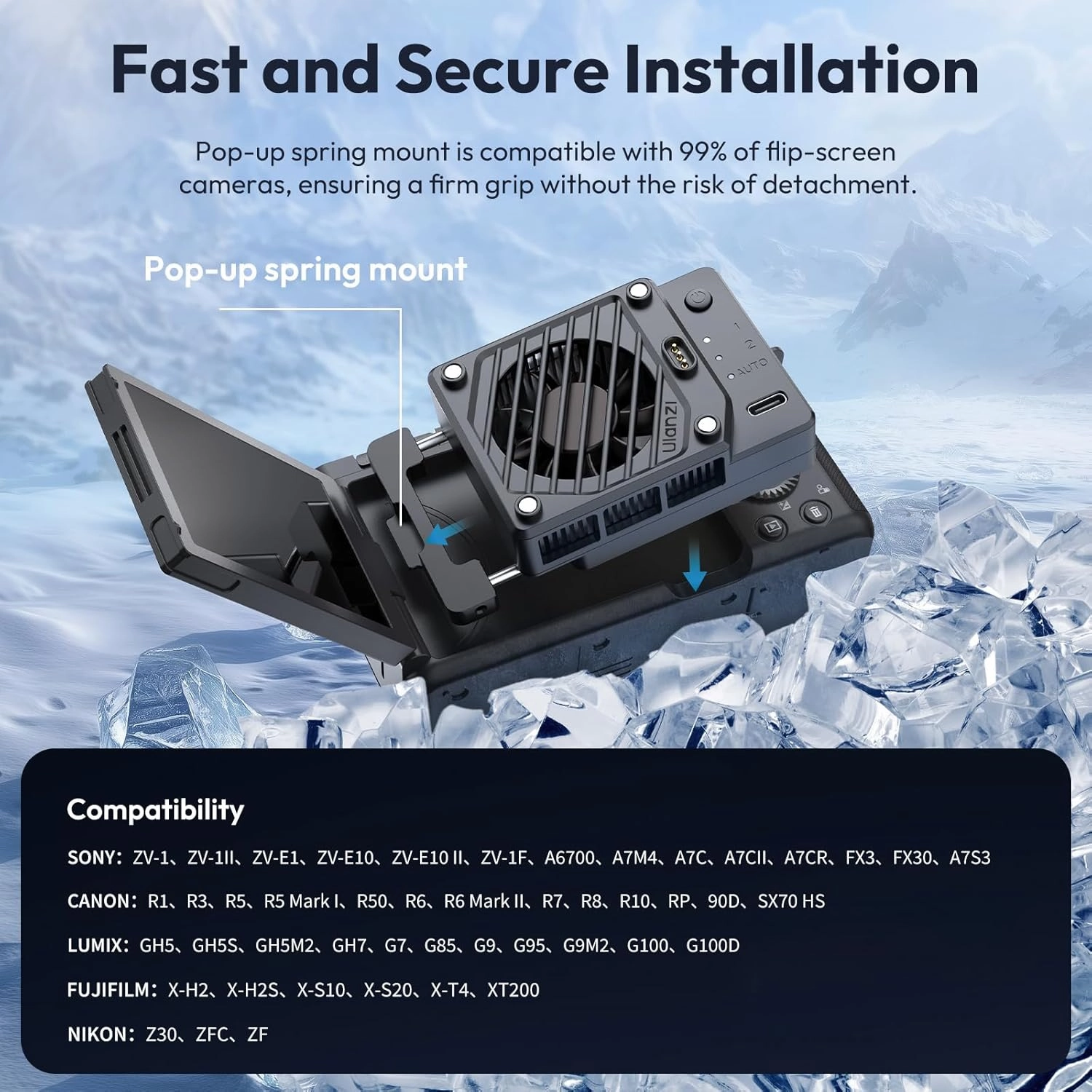 ULANZI CU01 Camera Cooler Kit for DSLR & Mirrorless, Semiconductor Cooling Fan with 3000mAh Magnetic Rechargeable Battery, 3 Speeds, Auto Temp Control, High-Performance Cooling for Video Recording