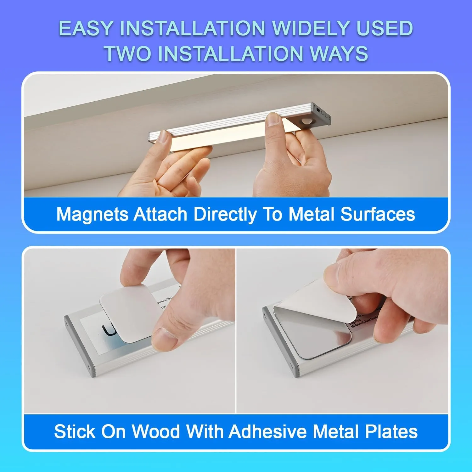 Under Cabinet Lighting, 8 inch 3200 mAh Rechargeable Battery Operated Closet Lights, Magnetic Motion Sensor Light Indoor, Under Counter Lights for Kitchen Stair(Cool White, 2 Pack)
