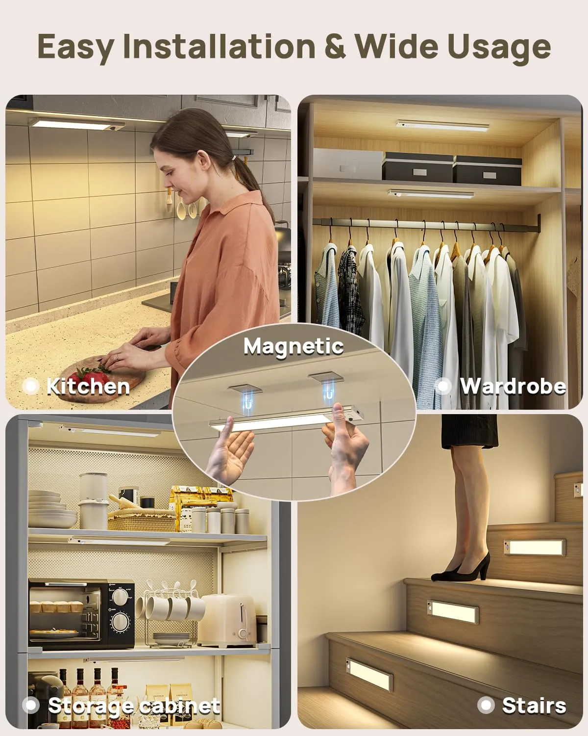 Under Cabinet Lights Wireless,11.9" Motion Sensor Light Indoor with Remote Control,2500mAh LED Rechargeable Battery Operated Closet Light,3 Color Temps,Under Counter Lights for Kitchen,Stairs,Wardrobe