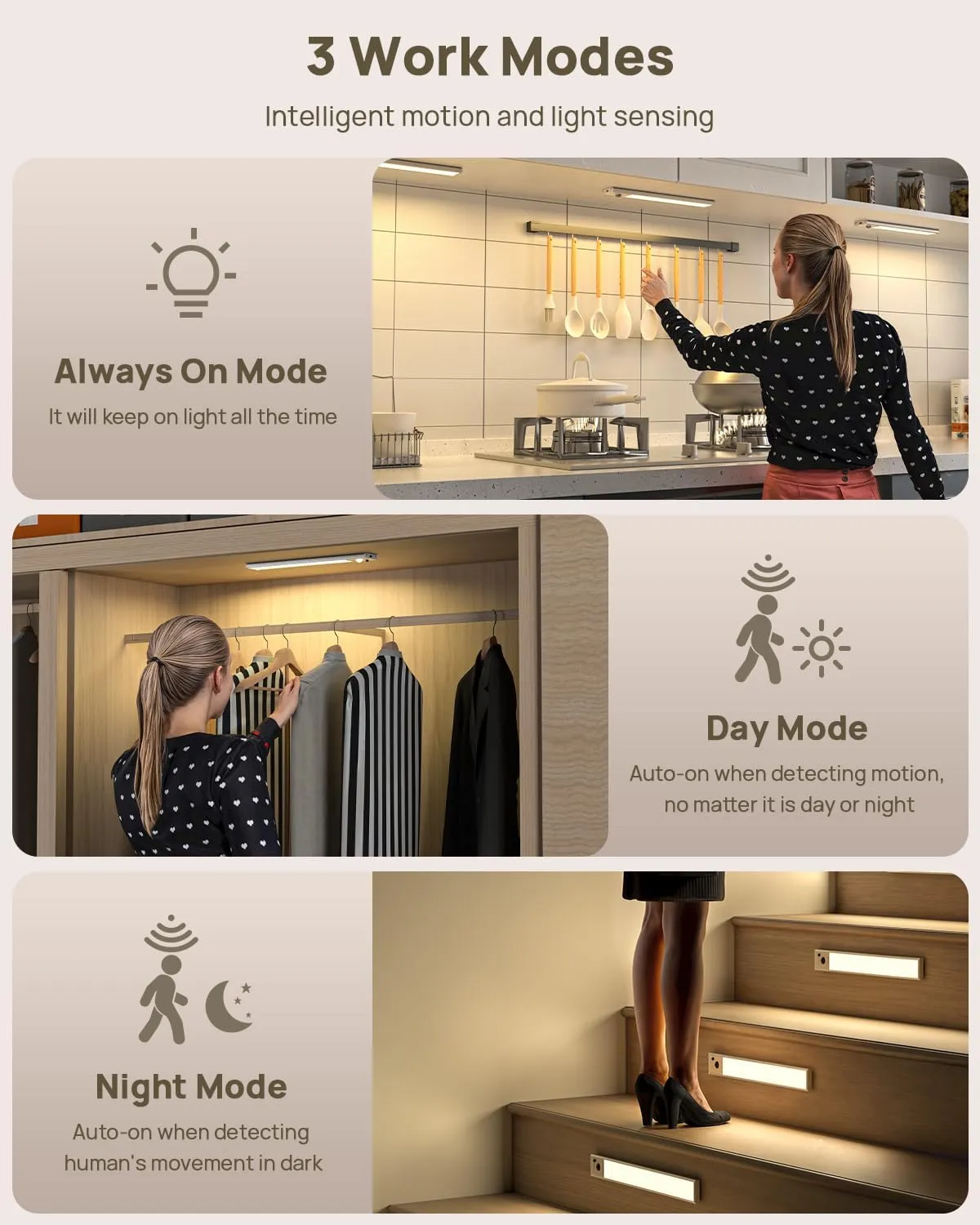Under Cabinet Lights Wireless,11.9" Motion Sensor Light Indoor with Remote Control,2500mAh LED Rechargeable Battery Operated Closet Light,3 Color Temps,Under Counter Lights for Kitchen,Stairs,Wardrobe