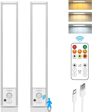 Under Cabinet Lights Wireless,11.9" Motion Sensor Light Indoor with Remote Control,2500mAh LED Rechargeable Battery Operated Closet Light,3 Color Temps,Under Counter Lights for Kitchen,Stairs,Wardrobe