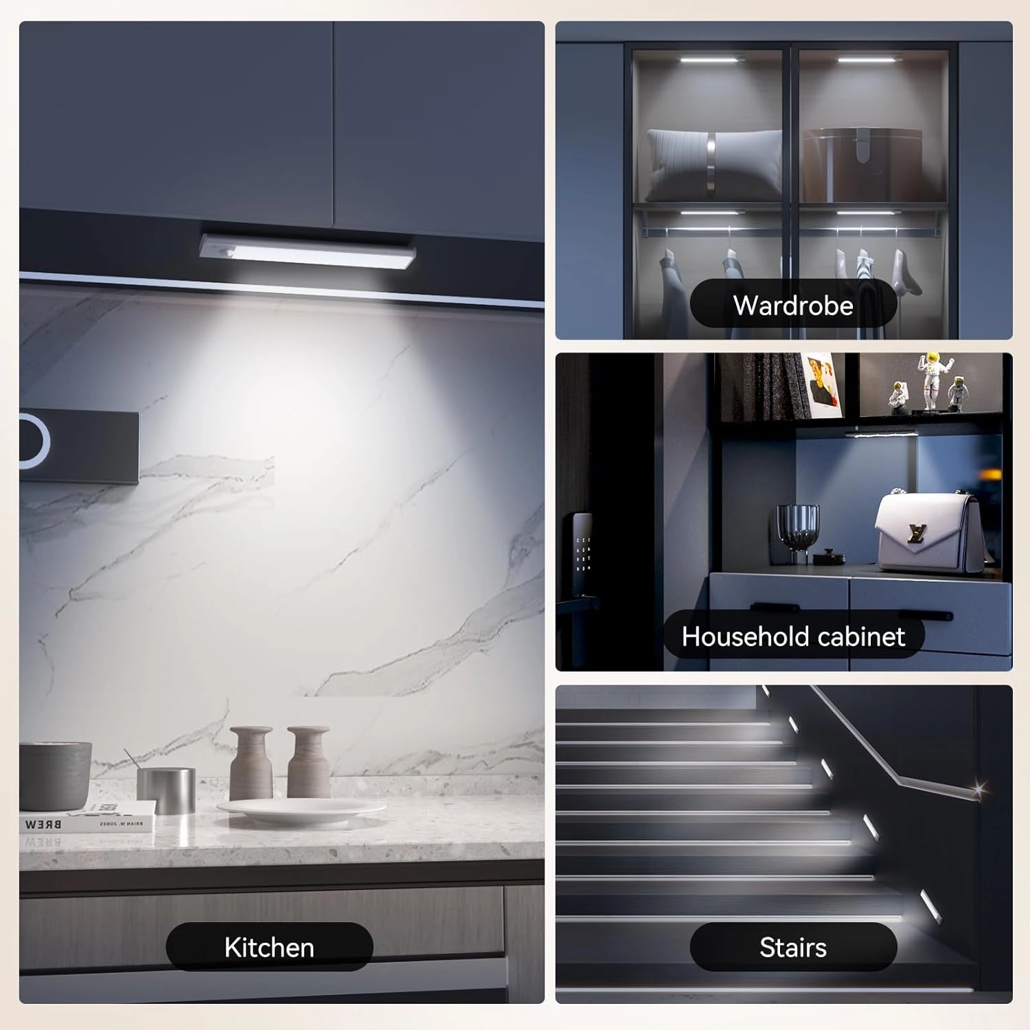 Under Cabinet Lighting, LED Magnetic Motion Activated Under Cabinet Lights, Rechargeable Closet Lights 1800mAh Battery Operated, Wireless Dimmable Under Counter Lights for Kitchen,Hallway 2 Pack