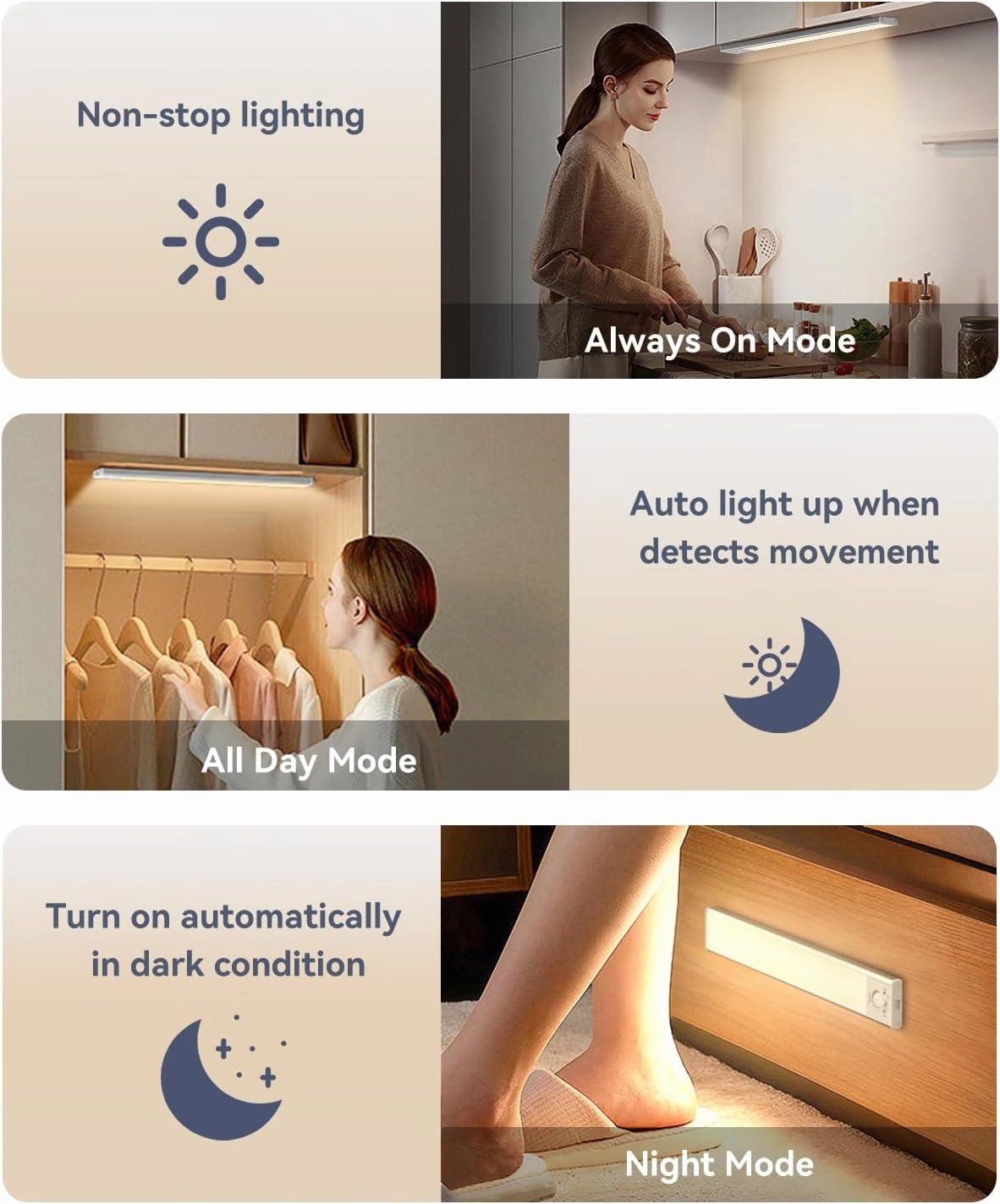 Under Cabinet Lighting, LED Motion Sensor Light Indoor, 2200mAh USB Rechargeable Closet Lights Battery Operated, Stick On Magnetic Wireless Dimmable Under Counter Lights for Kitchen, Stairs (2 Pack)