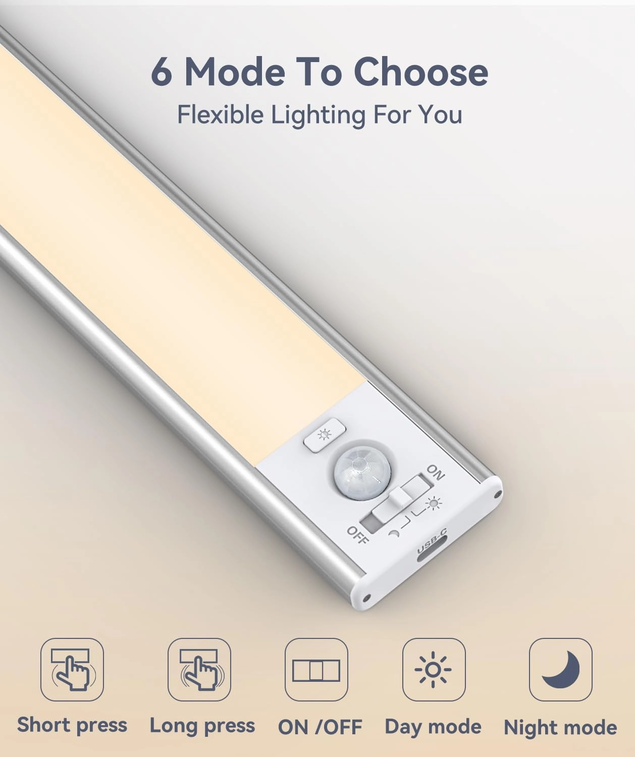 Under Cabinet Lighting, LED Motion Sensor Light Indoor, 2200mAh USB Rechargeable Closet Lights Battery Operated, Stick On Magnetic Wireless Dimmable Under Counter Lights for Kitchen, Stairs (2 Pack)